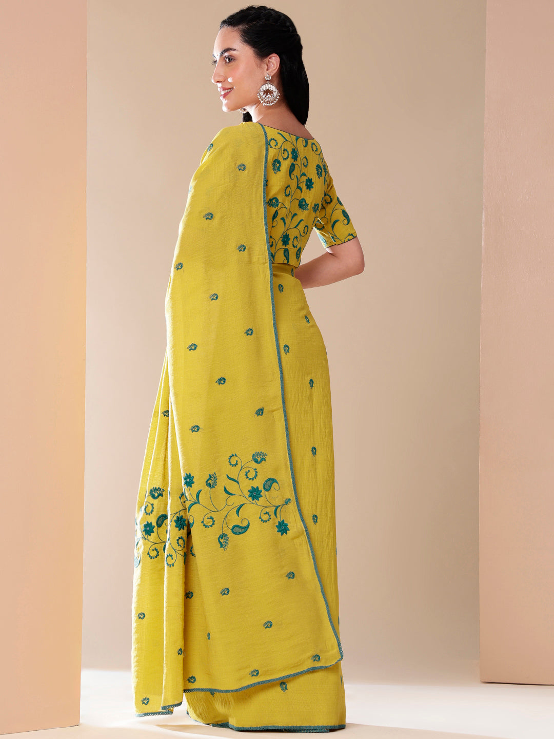 Artisanal Charm - Embroidered Self Textured Cotton Saree