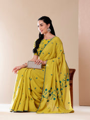 Artisanal Charm - Embroidered Self Textured Cotton Saree