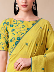 Artisanal Charm - Embroidered Self Textured Cotton Saree