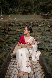 Ivory Whispers (Pure Chiffon Hand Painted Saree)