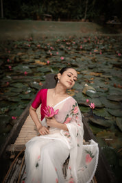 Ivory Whispers (Pure Chiffon Hand Painted Saree)