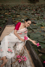 Ivory Whispers (Pure Chiffon Hand Painted Saree)