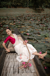 Ivory Whispers (Pure Chiffon Hand Painted Saree)