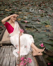 Ivory Whispers (Pure Chiffon Hand Painted Saree)