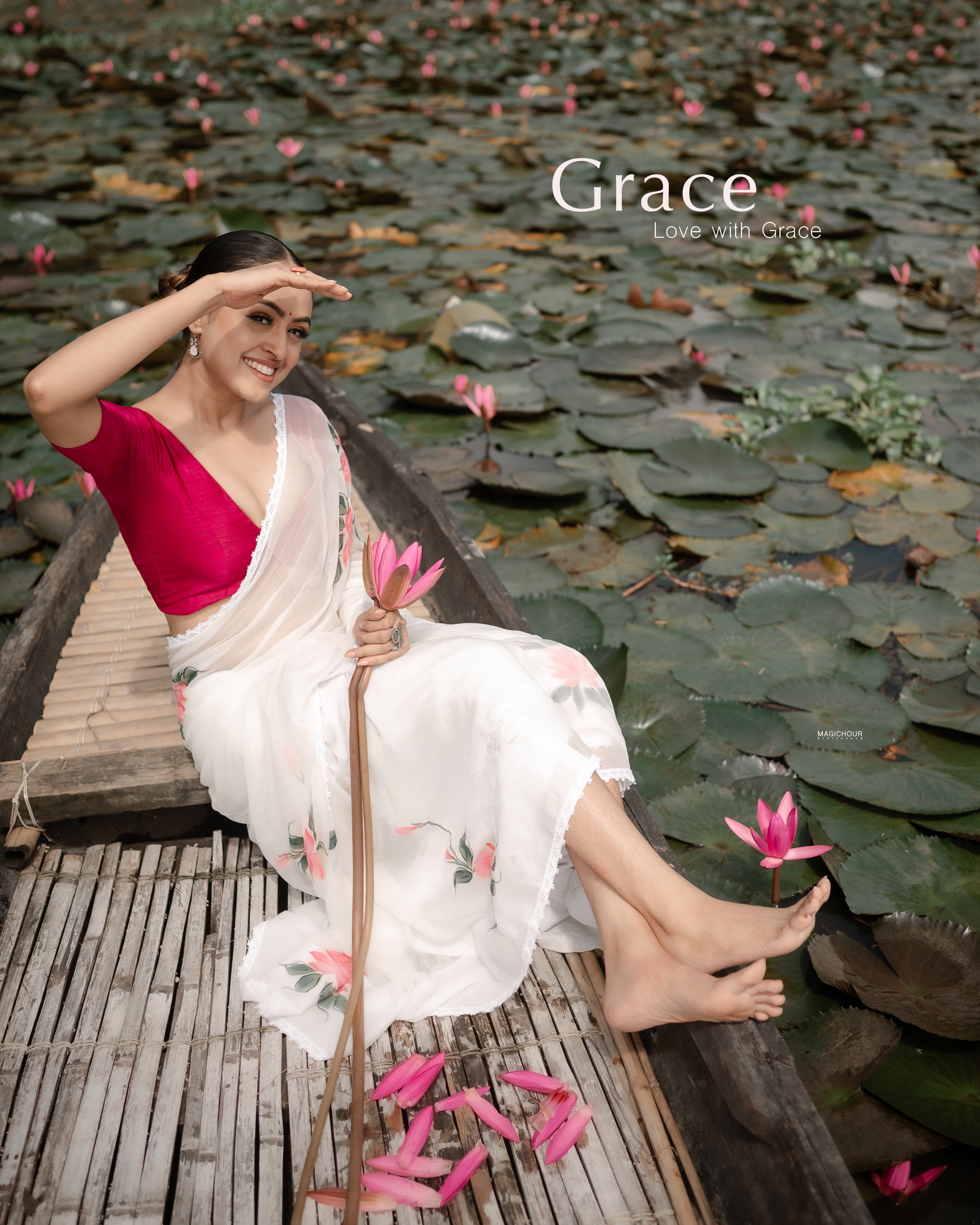Ivory Whispers (Pure Chiffon Hand Painted Saree)