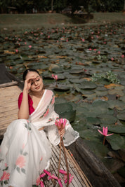 Ivory Whispers (Pure Chiffon Hand Painted Saree)