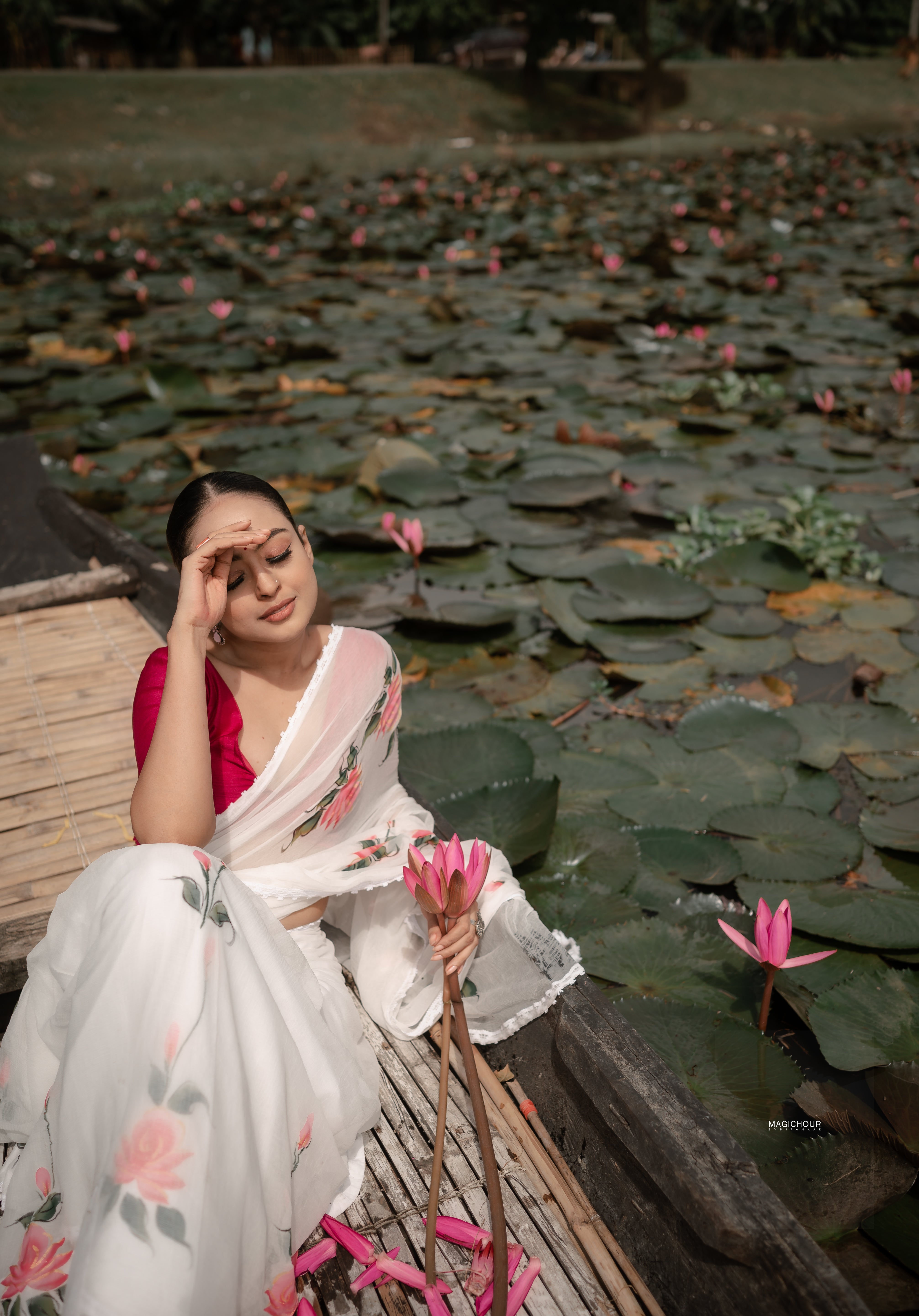 Ivory Whispers (Pure Chiffon Hand Painted Saree)