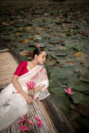Ivory Whispers (Pure Chiffon Hand Painted Saree)