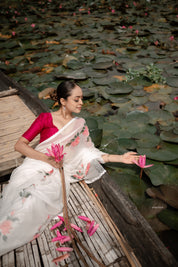 Ivory Whispers (Pure Chiffon Hand Painted Saree)