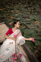 Ivory Whispers (Pure Chiffon Hand Painted Saree)