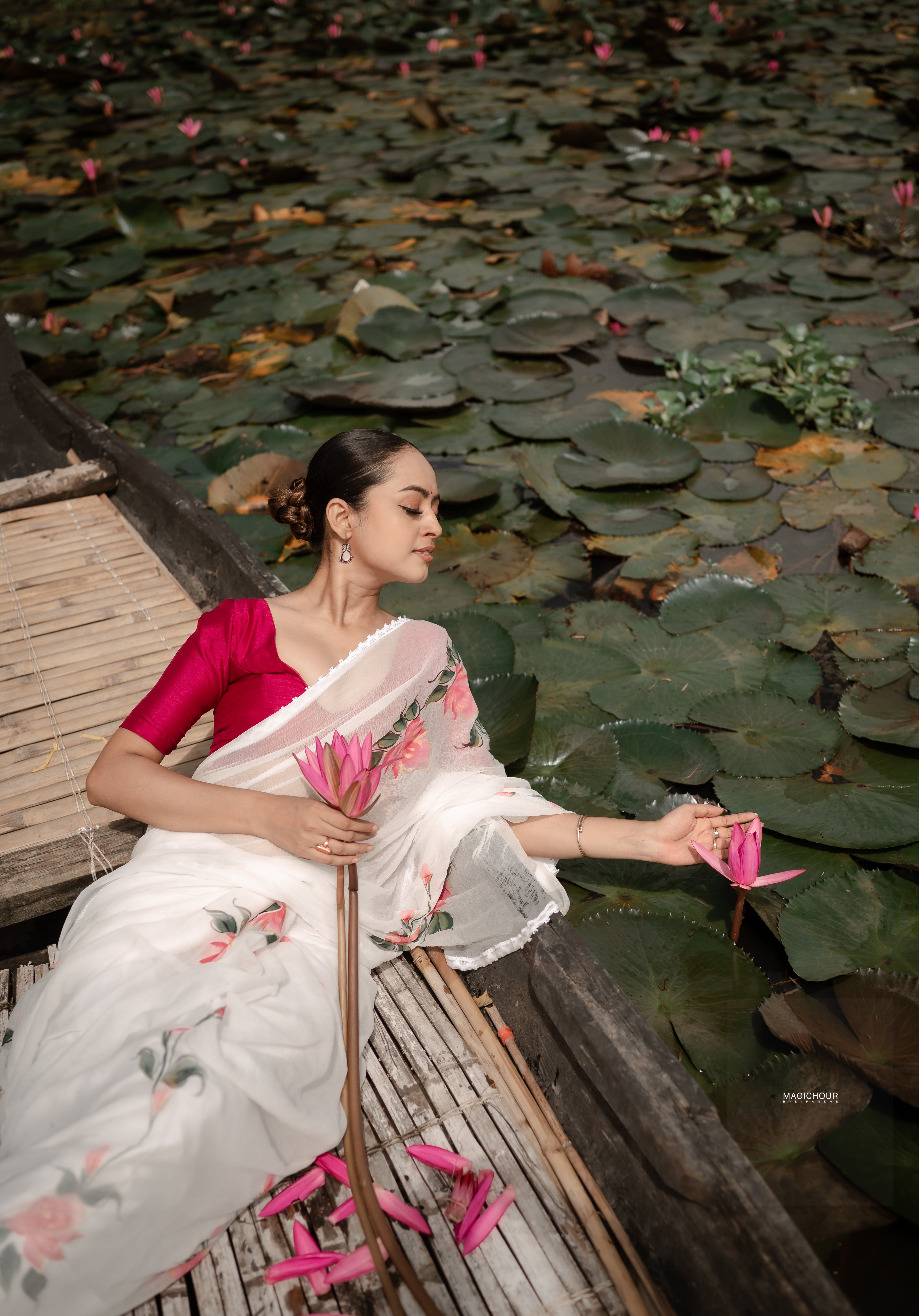 Ivory Whispers (Pure Chiffon Hand Painted Saree)