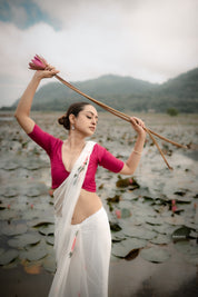 Ivory Whispers (Pure Chiffon Hand Painted Saree)