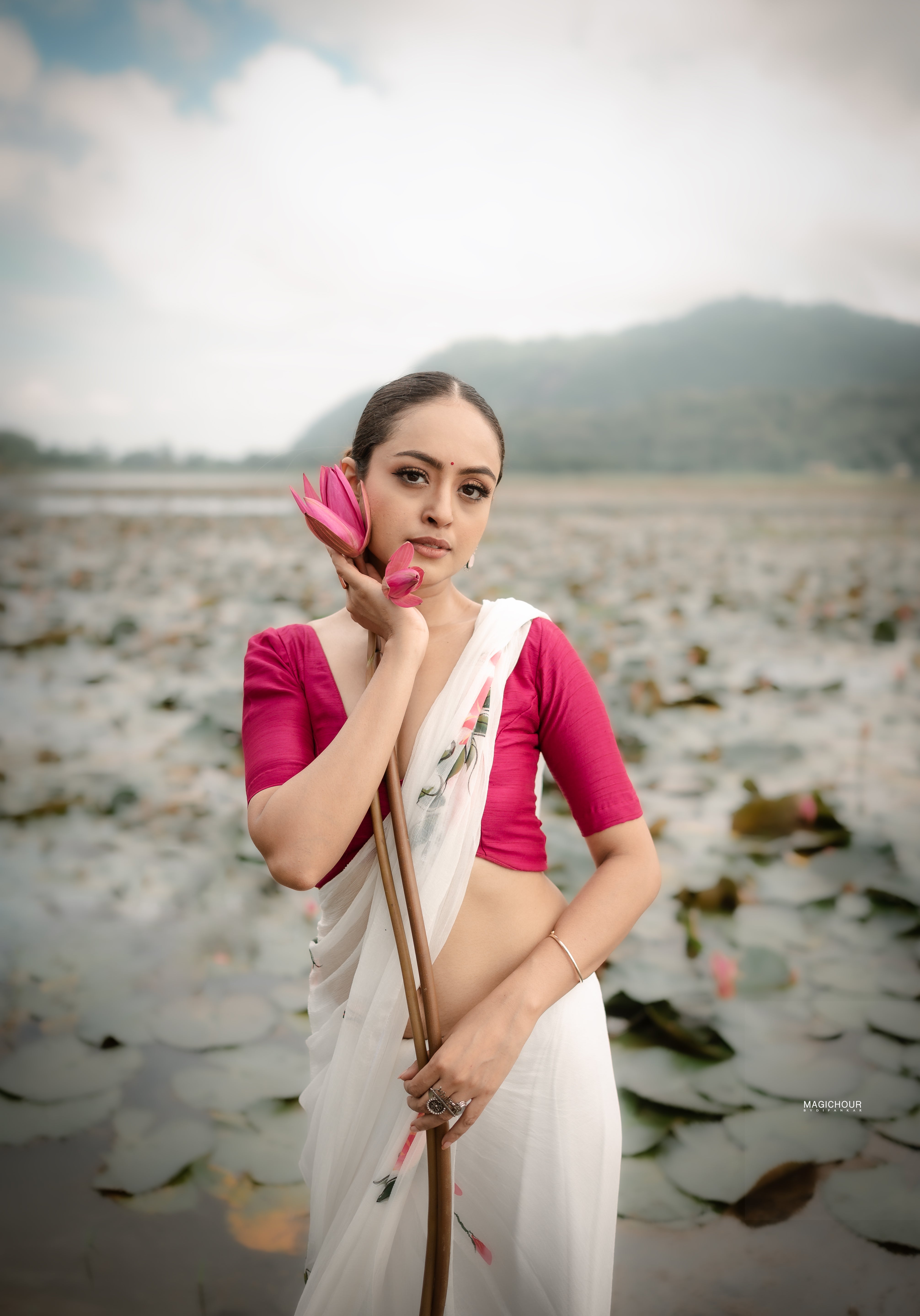 Ivory Whispers (Pure Chiffon Hand Painted Saree)