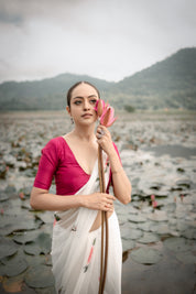 Ivory Whispers (Pure Chiffon Hand Painted Saree)