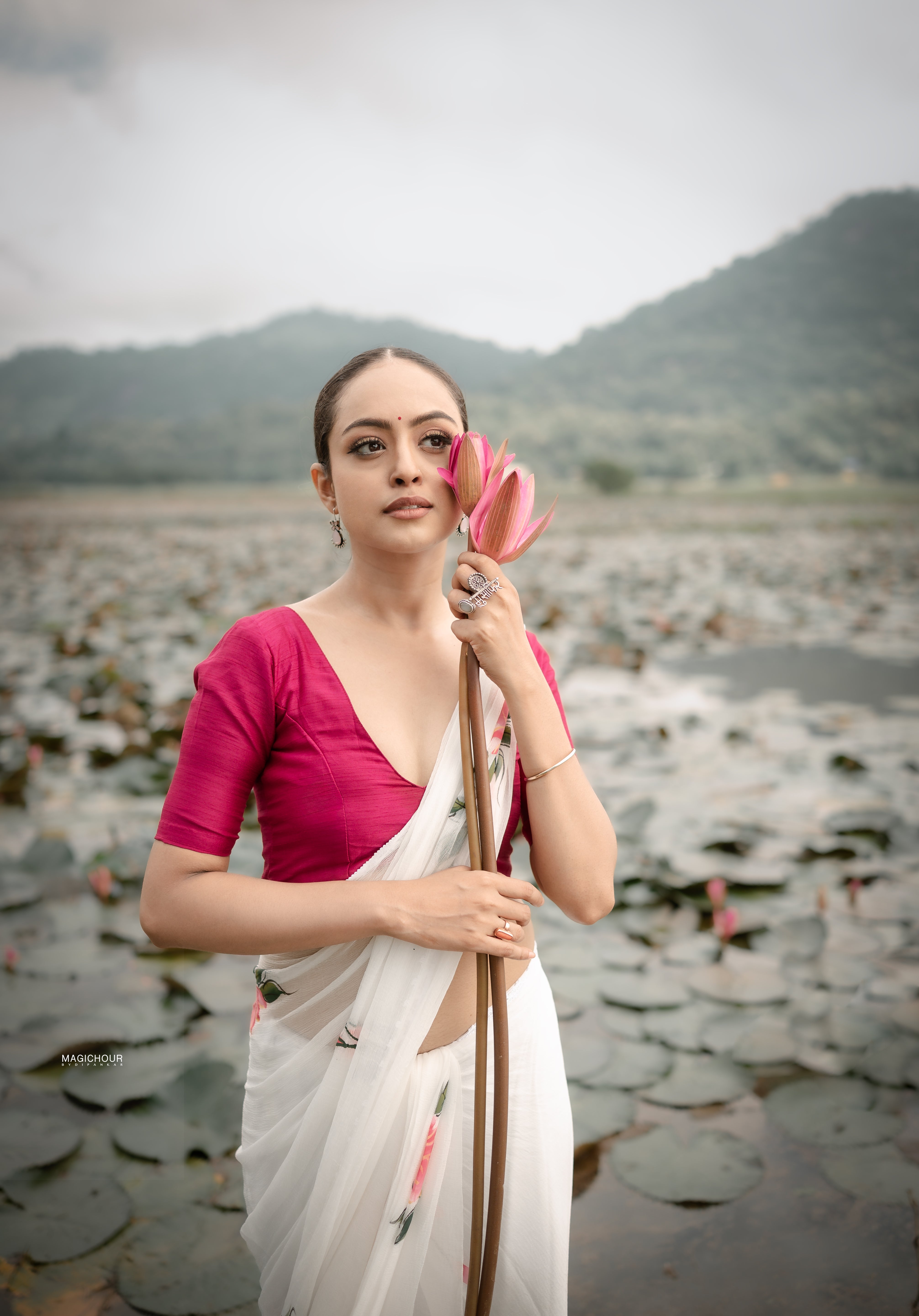 Ivory Whispers (Pure Chiffon Hand Painted Saree)