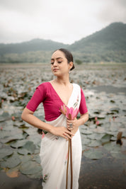 Ivory Whispers (Pure Chiffon Hand Painted Saree)