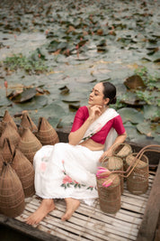 Ivory Whispers (Pure Chiffon Hand Painted Saree)