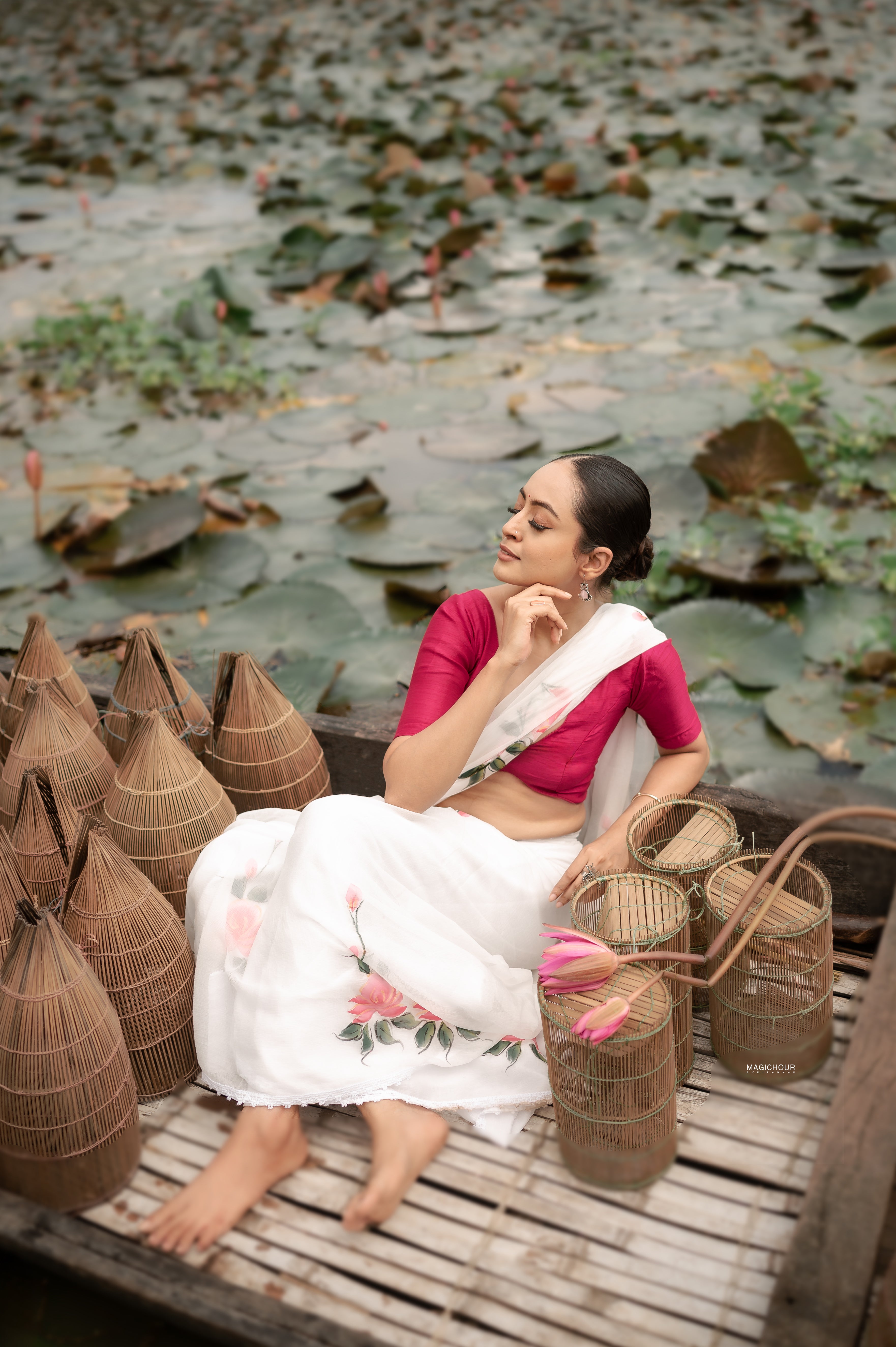 Ivory Whispers (Pure Chiffon Hand Painted Saree)
