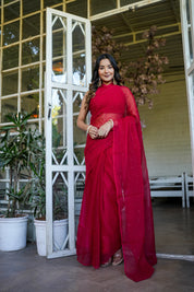 Shimmering Royale (Red Mukaish Chiffon Saree)