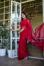 Shimmering Royale (Red Mukaish Chiffon Saree)