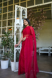 Shimmering Royale (Red Mukaish Chiffon Saree)