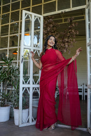 Shimmering Royale (Red Mukaish Chiffon Saree)