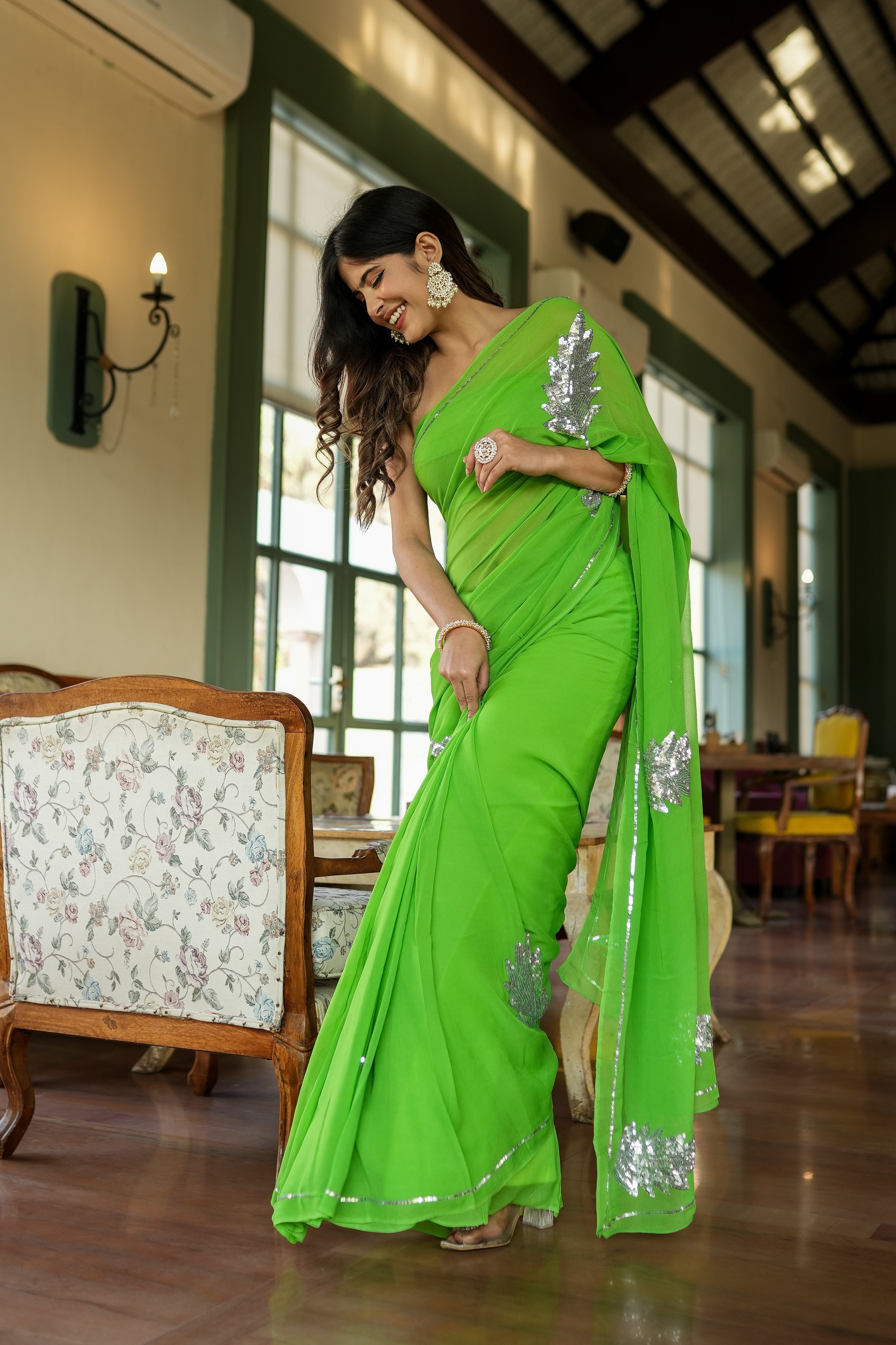 Crafted Comfort (Sequins Handwork Pure Chiffon Saree)