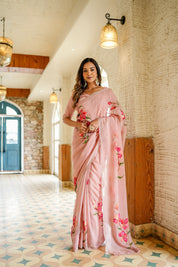 Royal Charm (Handpainted and Hand Embroidered Organza Saree)