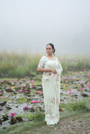 Mint Rosé (Pure Chiffon Hand Painted Saree)