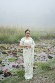 Mint Rosé (Pure Chiffon Hand Painted Saree)