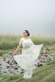 Mint Rosé (Pure Chiffon Hand Painted Saree)