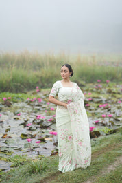 Mint Rosé (Pure Chiffon Hand Painted Saree)