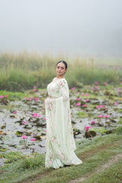 Mint Rosé (Pure Chiffon Hand Painted Saree)
