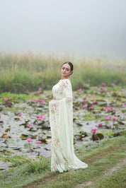Mint Rosé (Pure Chiffon Hand Painted Saree)