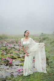 Mint Rosé (Pure Chiffon Hand Painted Saree)