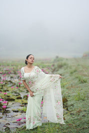 Mint Rosé (Pure Chiffon Hand Painted Saree)
