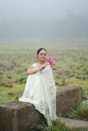 Mint Rosé (Pure Chiffon Hand Painted Saree)