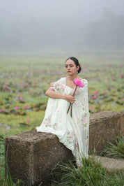 Mint Rosé (Pure Chiffon Hand Painted Saree)