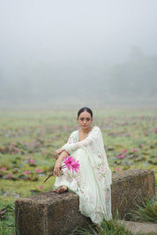 Mint Rosé (Pure Chiffon Hand Painted Saree)