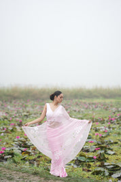 Petal Poetry (Pure Chiffon Hand Painted Saree with Sequins Work)