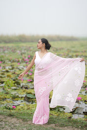Petal Poetry (Pure Chiffon Hand Painted Saree with Sequins Work)