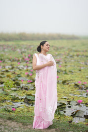 Petal Poetry (Pure Chiffon Hand Painted Saree with Sequins Work)
