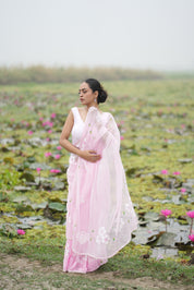 Petal Poetry (Pure Chiffon Hand Painted Saree with Sequins Work)