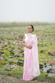 Petal Poetry (Pure Chiffon Hand Painted Saree with Sequins Work)