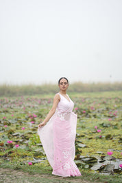 Petal Poetry (Pure Chiffon Hand Painted Saree with Sequins Work)