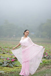 Petal Poetry (Pure Chiffon Hand Painted Saree with Sequins Work)