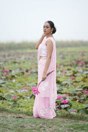 Petal Poetry (Pure Chiffon Hand Painted Saree with Sequins Work)