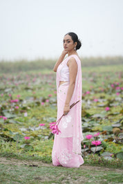 Petal Poetry (Pure Chiffon Hand Painted Saree with Sequins Work)