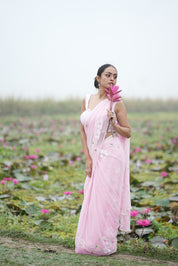 Petal Poetry (Pure Chiffon Hand Painted Saree with Sequins Work)