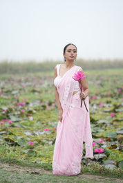 Petal Poetry (Pure Chiffon Hand Painted Saree with Sequins Work)